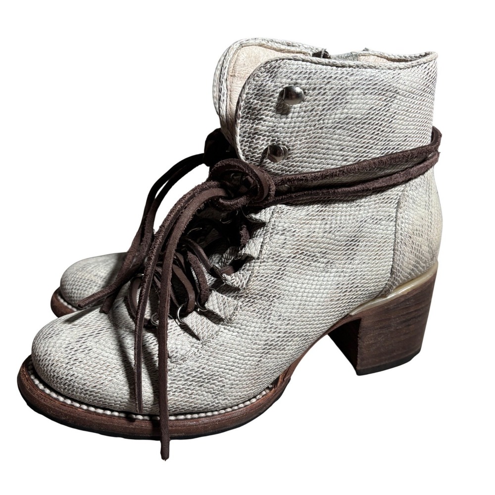 Freebird 8 by Steven Kevin Devin Snakeskin Leather Lace Up Ankle Boots Moto Boho